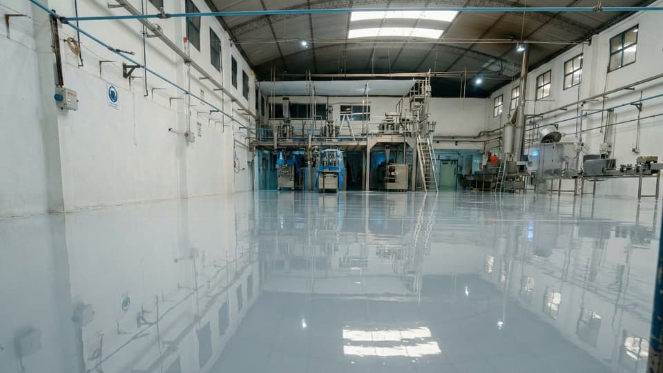 Piso epoxi antibacteriano aplicado en planta con exigencia sanitaria por Comar Pinturas